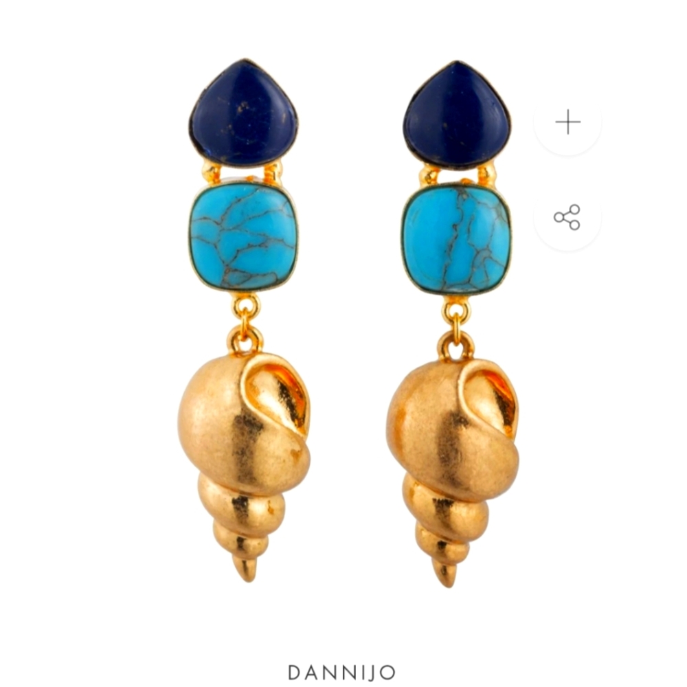 Dannijo Blue and Gold Shell Drop Earrings